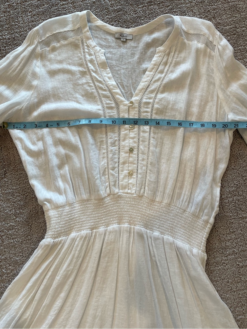 Rails Jasmine White Long-Sleeve Mini Dress, Lace Inset, Linen Blend, Size L - Picture 8 of 16
